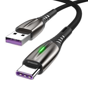 Кабел Emeszon® Type-C към USB, бързо зареждане 5A, 1 метър, черен - USB кабел