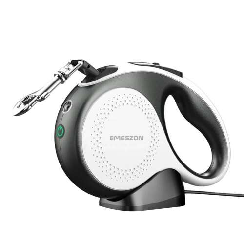 Emeszon® Retractable Electric Dog Leash with LED Flashlight 200 Lumen, for dogs up to 50 kg, with rechargeable battery, tangle-free system and 5 meter strong and reflective strap
