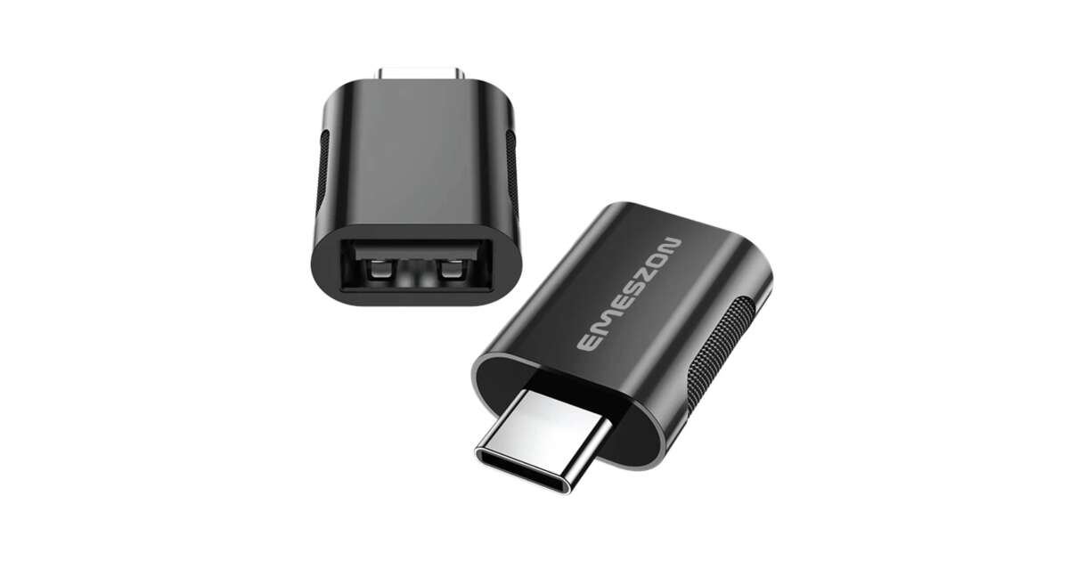 Адаптер за преобразуване на USB 3.1 към Type-C OTG, Emeszon®, трансфер на данни до 10Gbps, цинкова сплав и корпус, преобразува USB щепсела в Type-C, черен 95519732