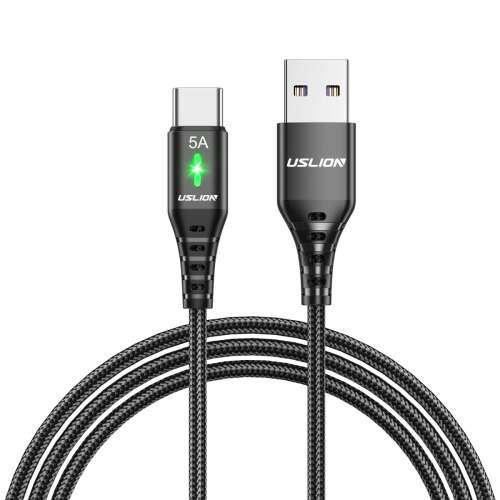 Cablu de încărcare Uslion 5A Type C LED, negru, 1 metru, Quick Charge 3.0, pentru încărcare rapidă și transfer de date