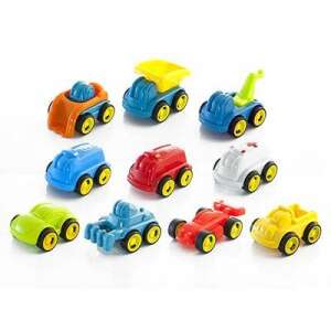 Minimobil játék autó szett, 10 darabos, mentőautó, rendőrautó, tűzoltóautó, exkavátor, vontató, dömper, traktor, furgon, versenyautó és egy kis autó - Miniland