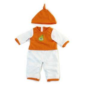 Orange and white striped pajamas for 38-40 cm baby dolls, with a pear design and a matching hat - Miniland