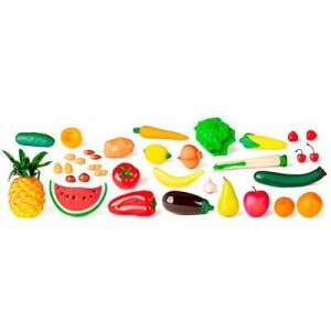 36 piece fruit and vegetable play food set for kids, includes banana, carrot, tomato, pineapple, cherry, watermelon, peanut, etc. - Miniland