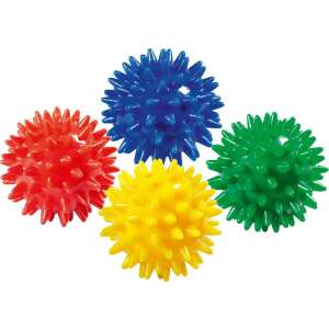 Sada 4 ostnatých masážnych loptičiek v červenej, modrej, žltej a zelenej farbe - Šport a voľný čas