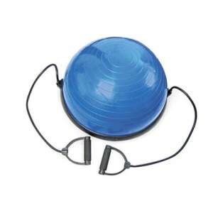 Blue balance trainer, half ball, 58 cm diameter, with resistance bands - Home workout