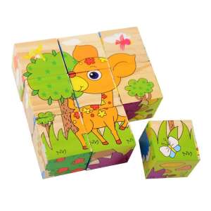 Cuburi puzzle din lemn - Animale - 9 piese 95527592 Puzzle pentru copii