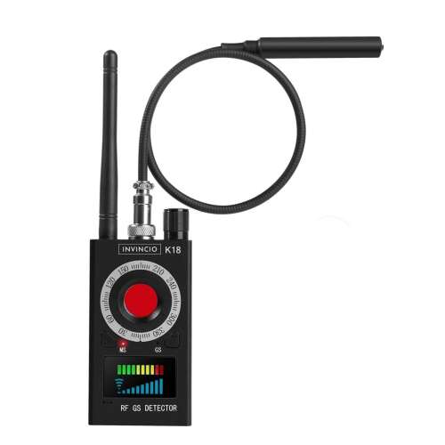 Professzionális kémkedés elleni detektor Invincio K18, érzékeli kamerák, mikrofonok, GPS vagy GSM lokátorok, wi-fi jelek és eszközök frekvencia 1-8000MHZ, fekete