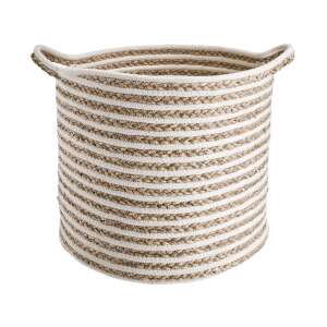 COTTON BRAID csíkos kosár, Ø 35cm, természetes és fehér tároló megoldás - Tárolás & Rendszerezés