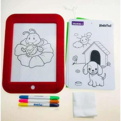 Magic Pad világító rajztábla méhecske rajzzal, piros kerettel, 4 filctollal, tisztító kendővel, sablonokkal