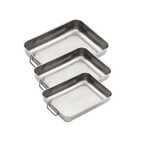 3 db Koopman sütőtálca készlet, rozsdamentes acél, 27/31/37x20/23/26x6 cm, ezüst színű