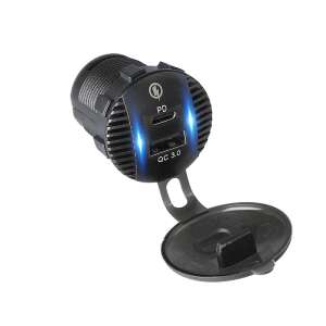 Kettős USB autós töltő QC 3.0 és PD gyors töltéssel, fekete - Autós töltő