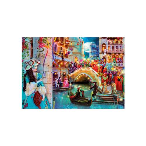 Clementoni 1000-teiliges Puzzle, Nacht auf dem Karneval von Venedig, zeigt eine farbenfrohe Szene des Karnevals mit kostümierten Menschen, Gondeln und einer Brücke