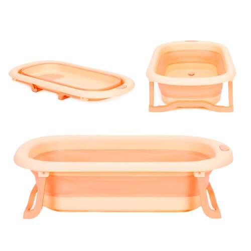 Gyermek fürdőkád, összecsukható turista fürdőkád lefolyóval, rózsaszínű