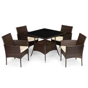Pregasio Rattan-Gartenmöbel-Set mit 4 Stühlen und einem Tisch mit Glasplatte 95670570 Gartengarnituren