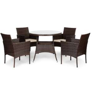 Rattan-Gartenmöbel-Set mit 4 Stühlen und einem Tisch mit Glasplatte 95670646 Gartengarnituren
