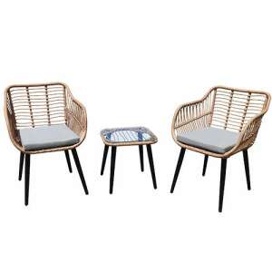 Rattan-Gartenmöbelset mit Stühlen und Tisch mit Glasplatte 95670567 Gartengarnituren