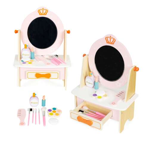 Masă de toaletă din lemn cu accesorii roz pentru copii
