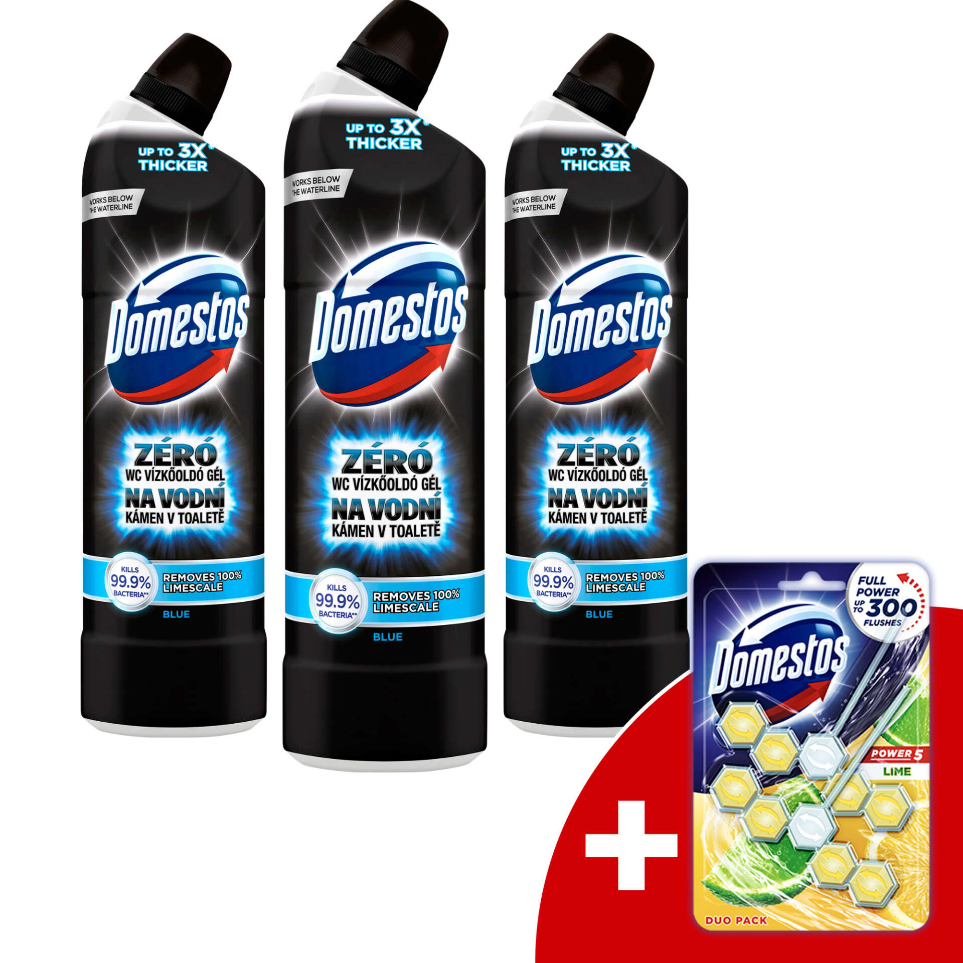 Domestos Zéró WC Vízkőoldó 3x750ml Blue + Ajándék Domestos WC rúd
