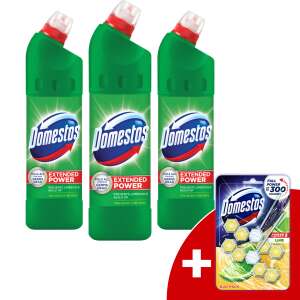 Domestos Extended Power fertőtlenítő hatású folyékony Tisztítószer Pine 3x750ml + Ajándék Domestos WC rúd