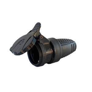 Commel gumi lengő dugalj csatlakozóaljzat csapfedeles fekete 16A IP44 291302 / 321639, fekete gumi dugalj fedeles, 16A, IP44 - Commel