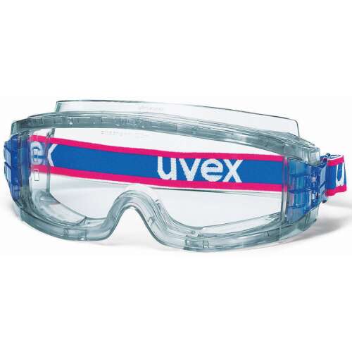 Uvex Ultravision Schutzbrille, klare Gläser, blauer und rosa Gurt, Arbeitsschutzbrille