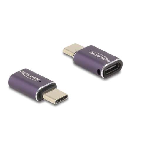 Delock Adaptor USB 40 Gbps USB Type-C PD 3.1 PD 3.1 240 W cu mufă - cu manșon, port saver 8K 60 Hz metalic
