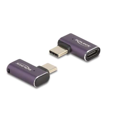 Delock Adaptor USB 40 Gbps USB Type-C PD 3.1 PD 3.1 240 W cu mufă - cu manșon, curbat stânga / dreapta 8K 60 Hz metalic