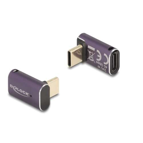 Delock Adaptor USB 40 Gbps USB Type-C PD 3.1 PD 3.1 240 W cu mufă - cu manșon, curbat 8K 60 Hz metalic