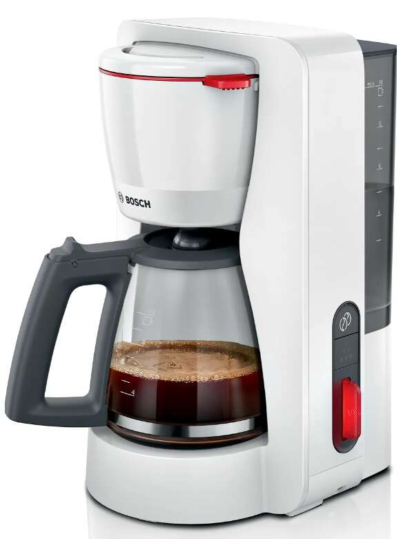 Cafetiera Bosch My Moment TKA3M131, 1.37 l, cana sticla, sistem antipicurare, oprire automata, rezervor de apa detasabil, cu sistem de mentinere la cald, Alb