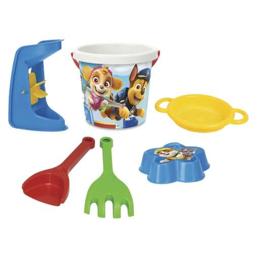 Set de joacă pentru nisip Wader Paw Patrol, 6 piese, include găleată, lopată, greblă, sită, moară și matriță