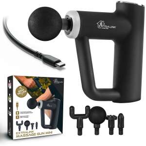Extralink Massage Gun Mini MSG-03-MINI-BLACK, czarna masażerka pistoletowa z 4 wymiennymi końcówkami, kabel ładujący USB-C, bestseller - Extralink