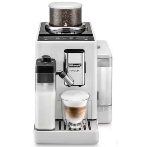 Automatický kávovar DeLonghi Rivelia EXAM440.55.W, biely, s nádobou na zrná, nádobou na mlieko a šálkou