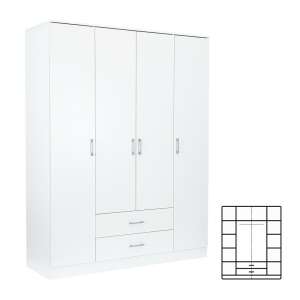 Dulap Miami, alb, 160x205 cm, 4 uși, 2 sertare - Dulapuri