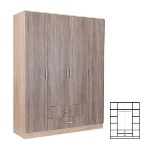 Dulap Miami, 160x205 cm, Stejar Yorki-Stejar Sonoma, 4 uși, 2 sertare - Dulapuri