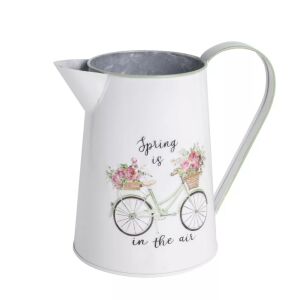 Vintage stílusú bádog kiöntő bicikli és virágmintával. Dekoratív fém locsolókanna váza. - Öntözés