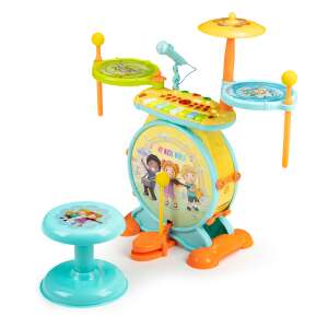 Kids drum set with keyboard, microphone, and stool, My Music World design - Homelux