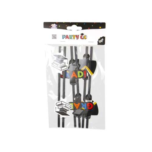 Abschluss-Trinkhalme, 6er-Pack, 20 cm, schwarze Strohhalme mit Abschluss-Kappe und 'GRAD'-Dekoration