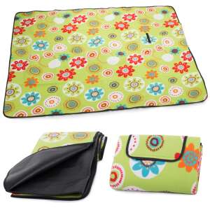 Green floral picnic blanket with waterproof backing, 150x200cm, Bivovak Beach, collage - Picnic blanket