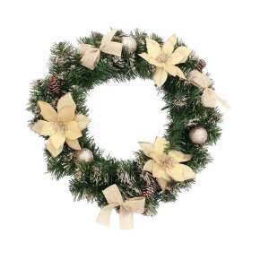 Gold Christmas wreath with poinsettia flowers and pine cones, 40 cm, Chomik - Chomik