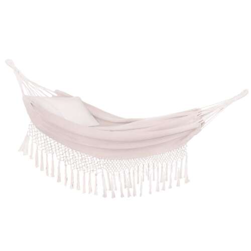 Bézs színű dupla hálóhinta rojtokkal és két párnával, Springos