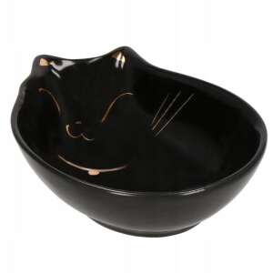 Black ceramic cat bowl with gold details - Springos