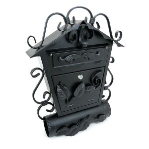 Damech B5 black metal mailbox with newspaper holder and decorative forged elements - Mailbox