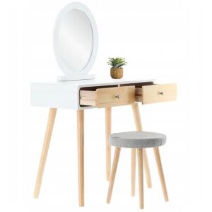 Skandinav makeup vanity set with mirror and stool, white and wood finish - Dressing Table