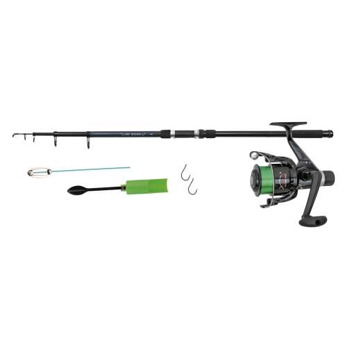 CZ Klasszikus pontyozó szett, teleszkópos bottal, orsóval, zsinórral, horgokkal, etetőkosárral, bottartóval