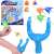 Skyrocket Slingshot Rockets toy with 3 suction cup darts, blue slingshot with yellow elastic, green, orange and blue darts