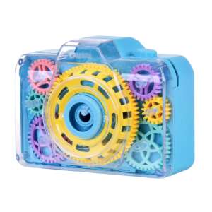 Cameră de suflat bule albastră cu angrenaje colorate și efecte de lumină - Bule de sapun