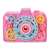 Pink bubble blowing camera with light and sound effects, gear mechanism, front view
