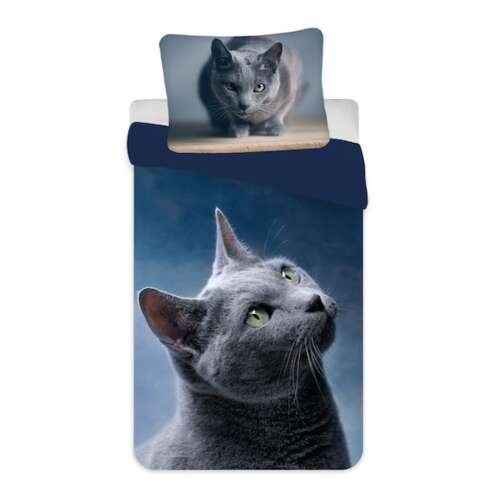 Cicás ágyneműhuzat, kék takaróhuzat macska mintával, 140x200cm, 70x90cm párnahuzat
