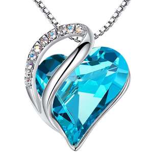 Silberne Herz Halskette mit blauem Kristall Anhänger, Damen Geschenk - Damen-Accessoires