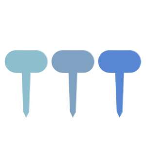 6 darabos kék fém palántajelölő szett, 3 különböző kék árnyalatban, ovális alakú, hegyes bottal a földbe szúrható - Palántanevelő cserép